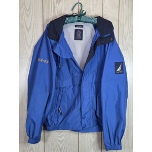 Nautica NS-83 VINTAGE Mens XL Blue Windbreaker Jacket Hooded Mesh Lined